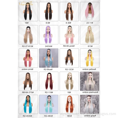 Free Sample Heat Resistant Wig 28 Inches Middle Part Long Silk Straight Hair Synthetic Lace Front Wigs For Black Women